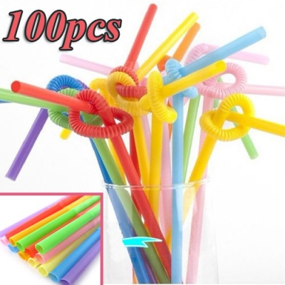 100pcs Multicolor Long Bendy Drinking Straws Home Bar Party Cocktail Drink Straw[010199] [kitchenware 43|]